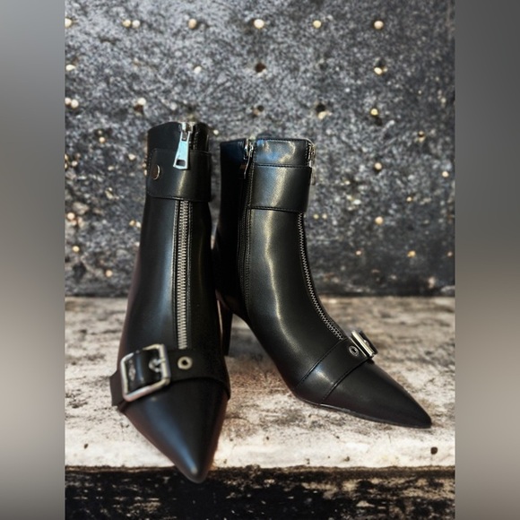 New Womens Pointed Toe Kitten Heels Ankle Booties  Zipper Closure Black Size 6 - Picture 9 of 14